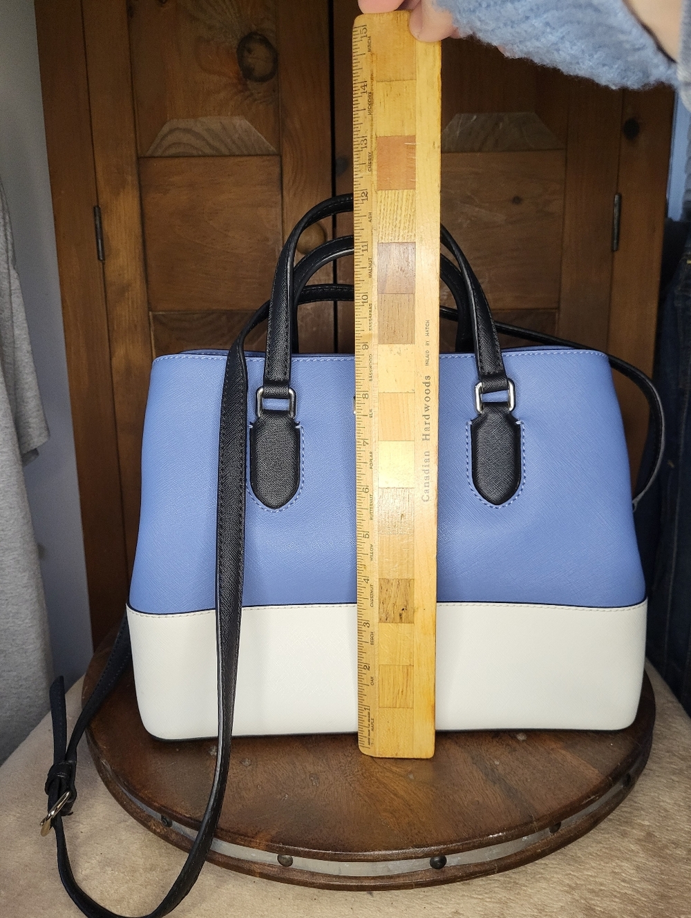 kate spade Two-Tone Periwinkle & Cream Satchel with Black Handles - Picture 4 of 17